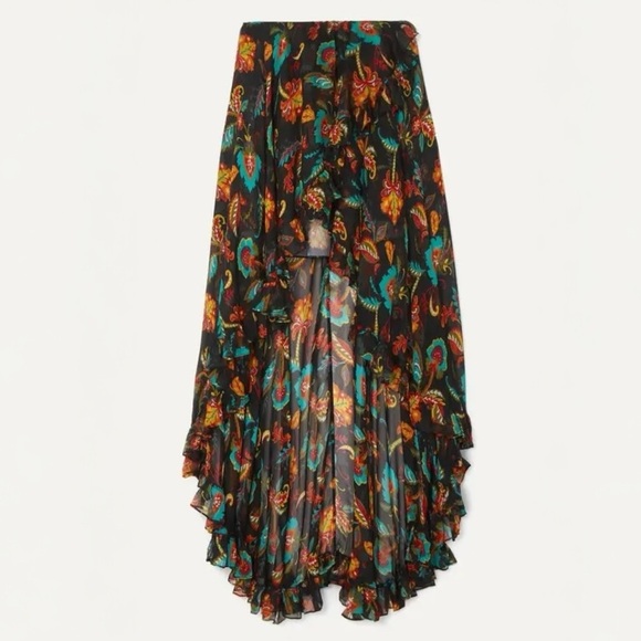 NWT CAROLINE CONSTAS Adelle Silk Asymmetric Floral Maxi Skirt Size Medium Black - Picture 3 of 10
